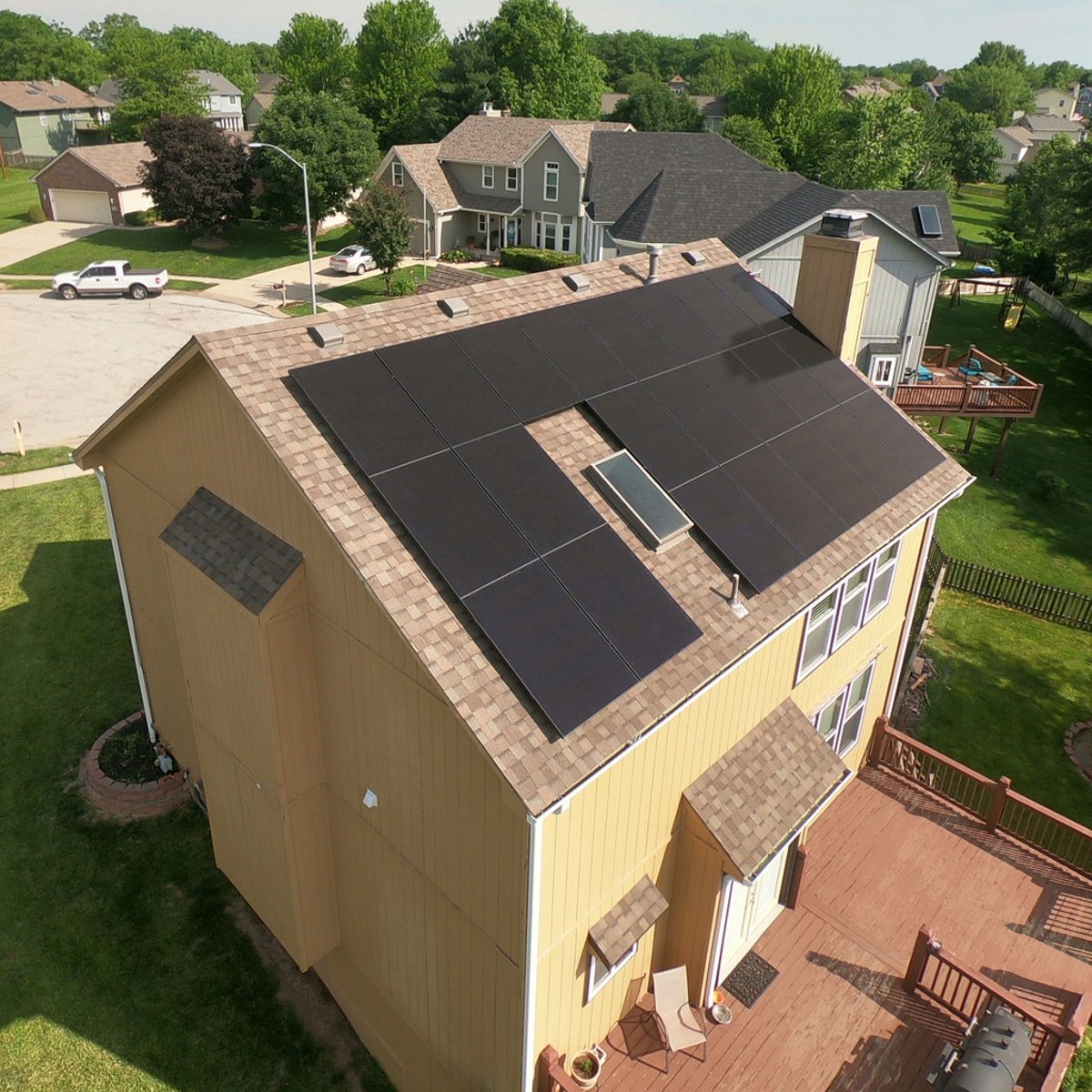 Solar panel installation on a two-story home by Shinnova in Kansas City